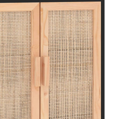 Credenza Nera 60x30x70 cm Legno Massello Pino e Rattan Naturale - homemem39