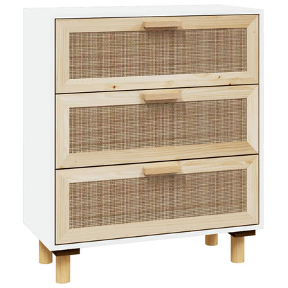 Credenza Bianca 60x30x70 cm Legno Massello Pino Rattan Naturale - homemem39