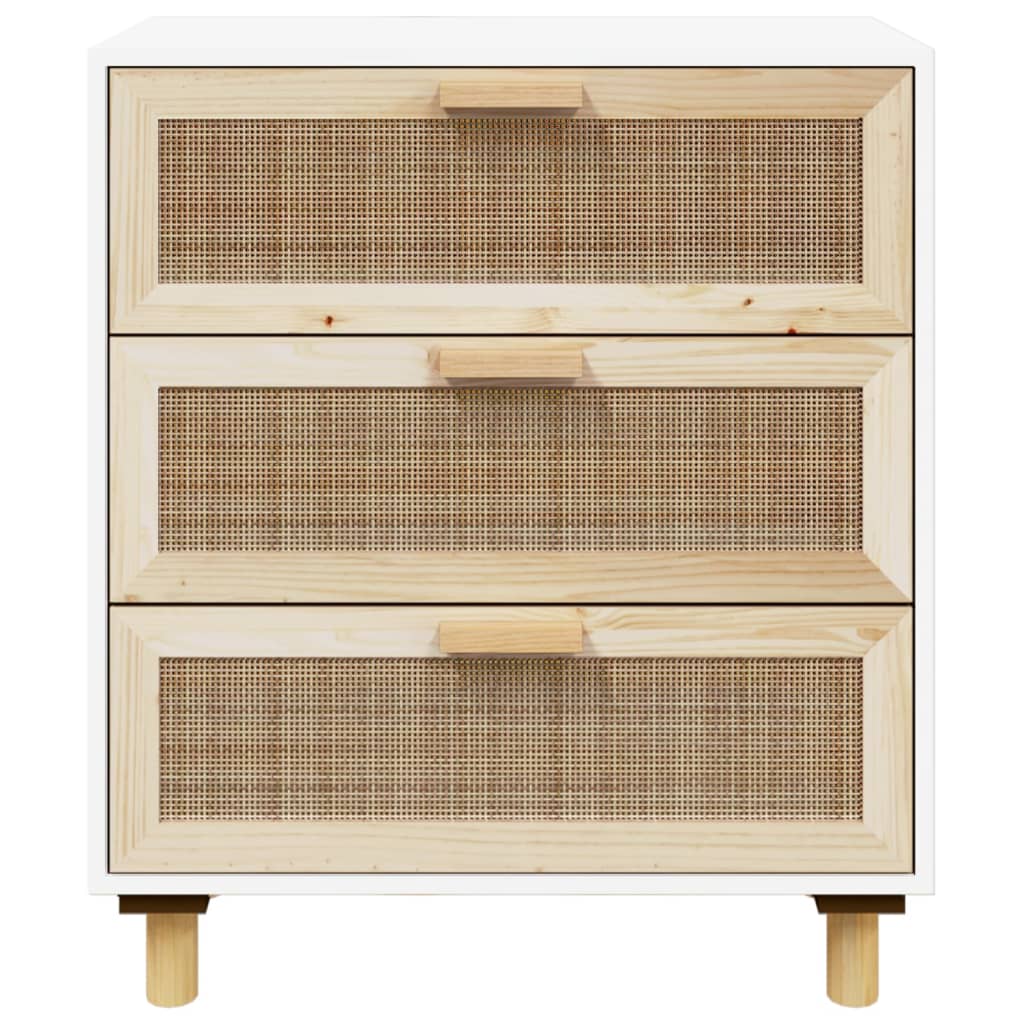 Credenza Bianca 60x30x70 cm Legno Massello Pino Rattan Naturale - homemem39