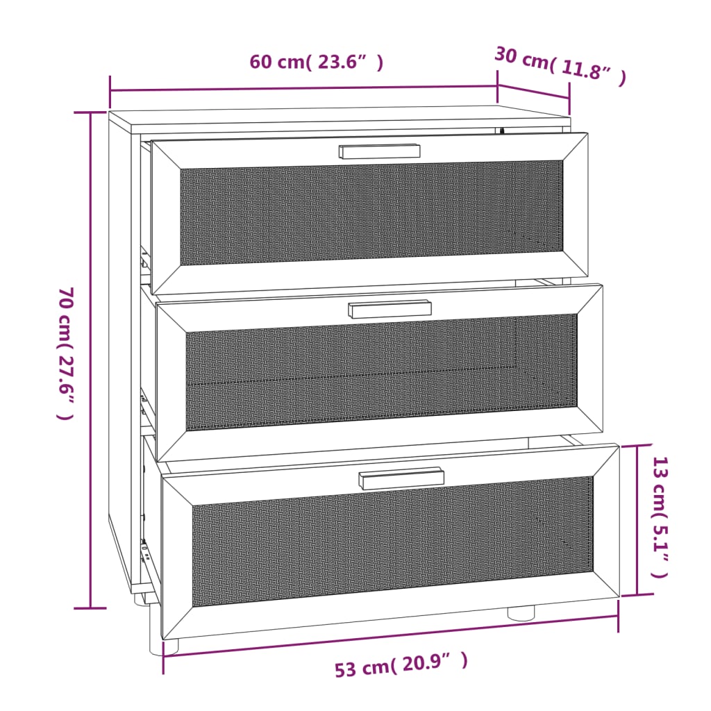 Credenza Bianca 60x30x70 cm Legno Massello Pino Rattan Naturale - homemem39