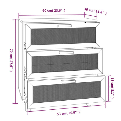 Credenza Bianca 60x30x70 cm Legno Massello Pino Rattan Naturale - homemem39