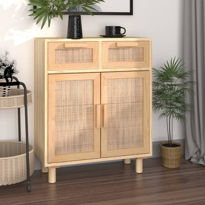 Credenza Marrone 60x30x75cm Legno Massello Pino Rattan Naturale - homemem39