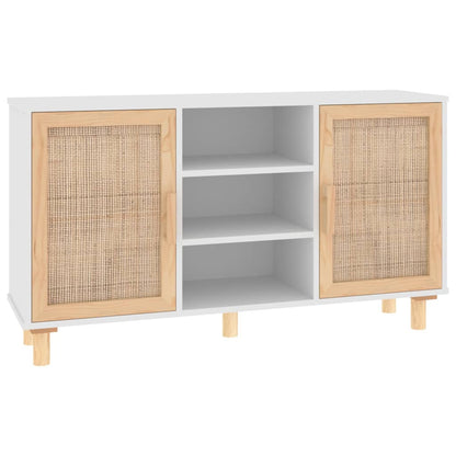 Credenza Bianca 105x30x60cm Legno Massello Pino Rattan Naturale - homemem39