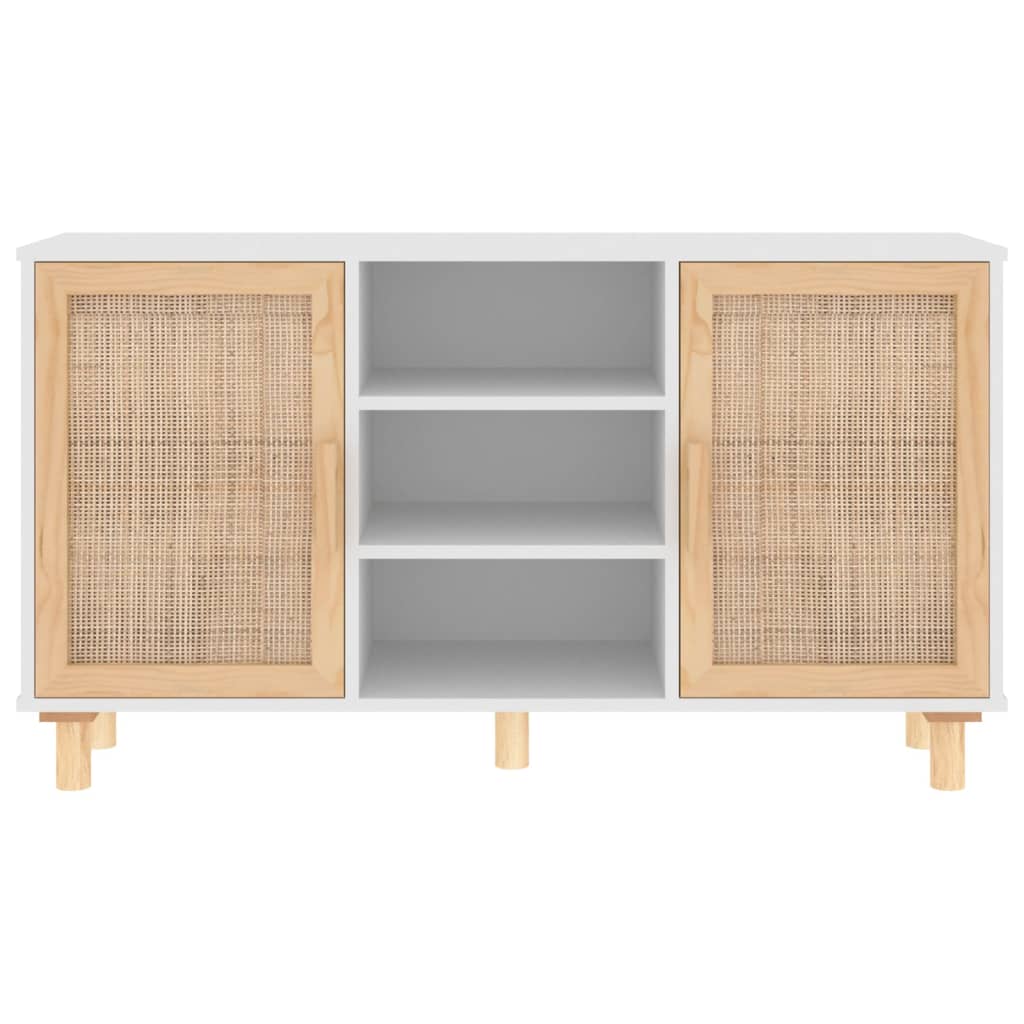 Credenza Bianca 105x30x60cm Legno Massello Pino Rattan Naturale - homemem39