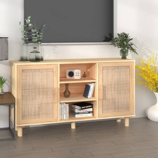 Credenza Marrone 105x30x60cm Massello di Pino e Rattan Naturale - homemem39