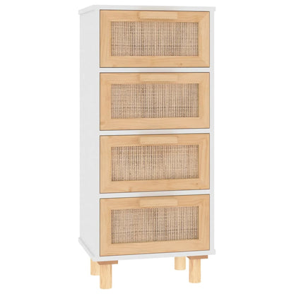 Credenza Bianca 40x30x90cm Legno Massello Pino Rattan Naturale - homemem39