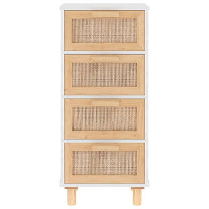 Credenza Bianca 40x30x90cm Legno Massello Pino Rattan Naturale - homemem39