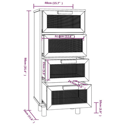 Credenza Bianca 40x30x90cm Legno Massello Pino Rattan Naturale - homemem39