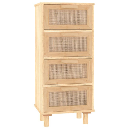 Credenza Marrone 40x30x90cm Legno Massello Pino Rattan Naturale - homemem39