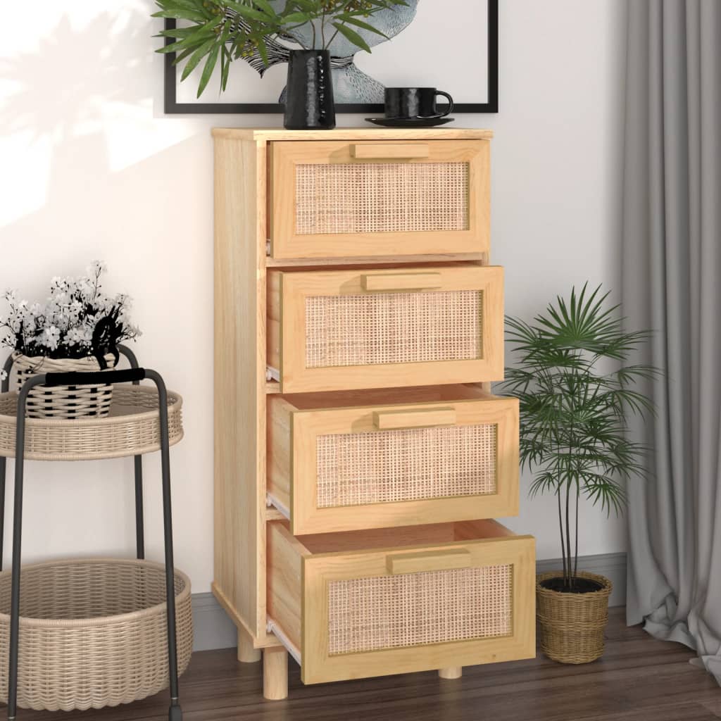 Credenza Marrone 40x30x90cm Legno Massello Pino Rattan Naturale - homemem39