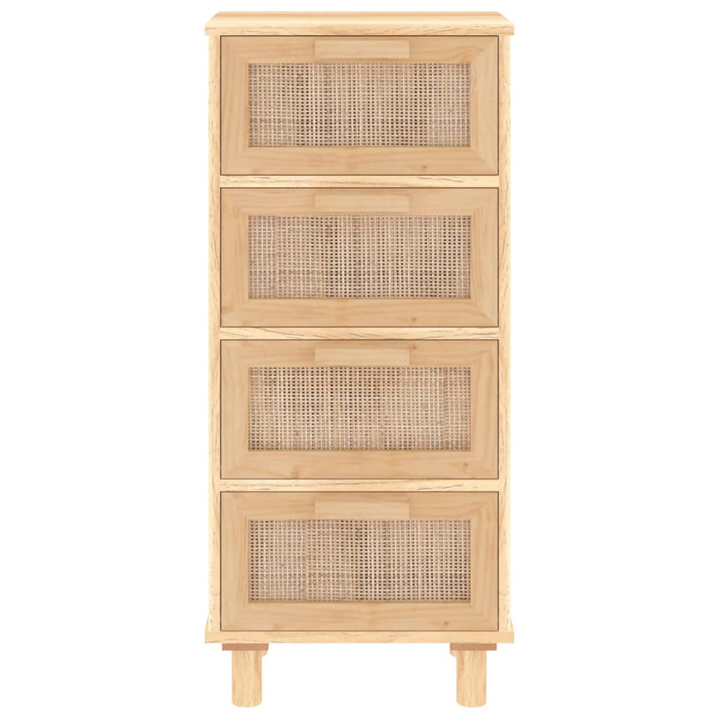 Credenza Marrone 40x30x90cm Legno Massello Pino Rattan Naturale - homemem39