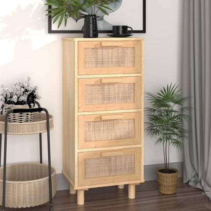 Credenza Marrone 40x30x90cm Legno Massello Pino Rattan Naturale - homemem39