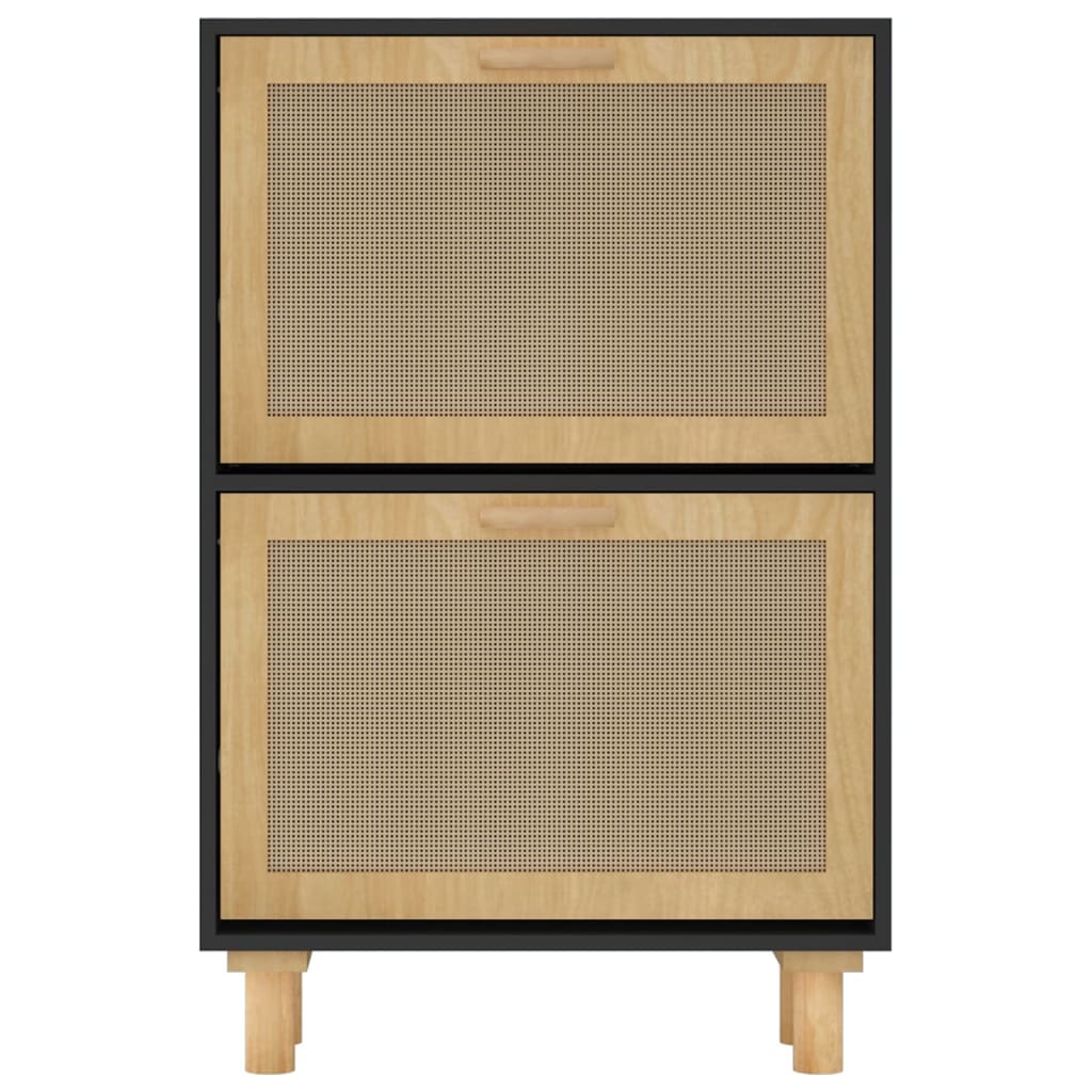 Scarpiera Nero 52x25x80cm Legno Multistrato e Rattan Naturale - homemem39