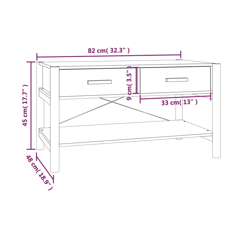 Tavolino da Salotto Bianco 82x38x45 cm in Legno Multistrato - homemem39