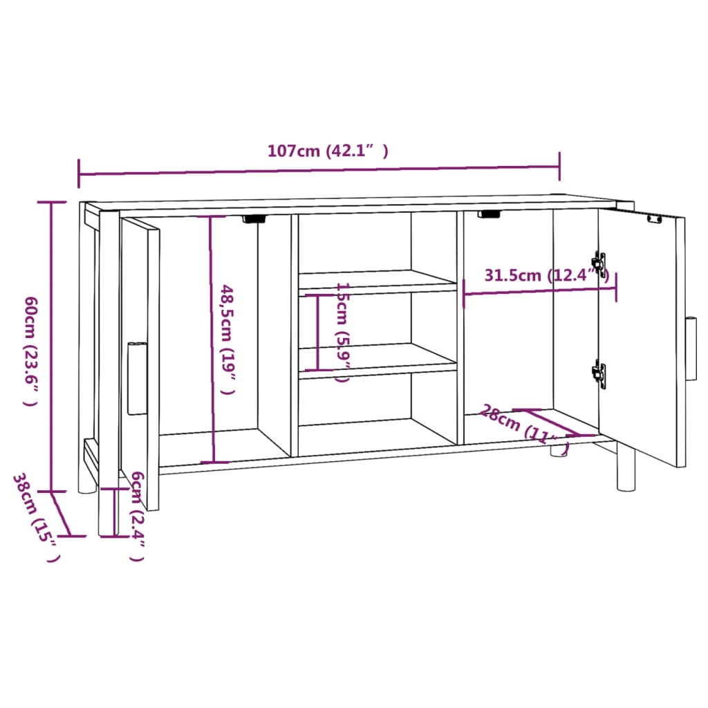 Credenza Bianca 107x38x60 cm in Legno Multistrato - homemem39