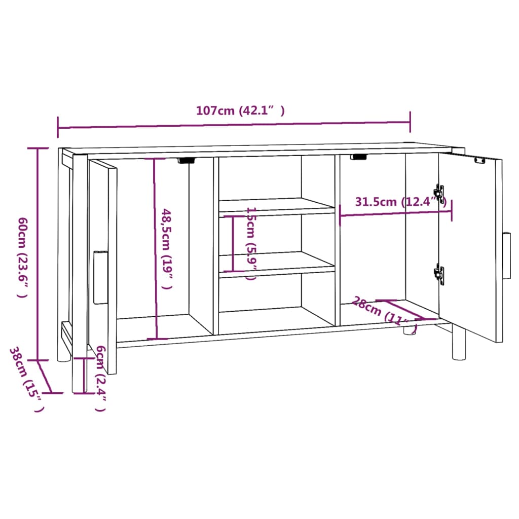 Credenza Nera 107x38x60 cm in Legno Multistrato - homemem39