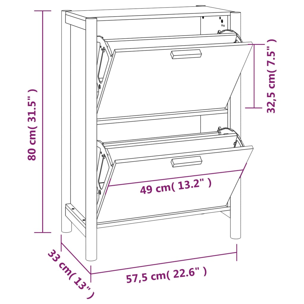 Scarpiera Nera 57,5x33x80 cm in Legno Multistrato - homemem39