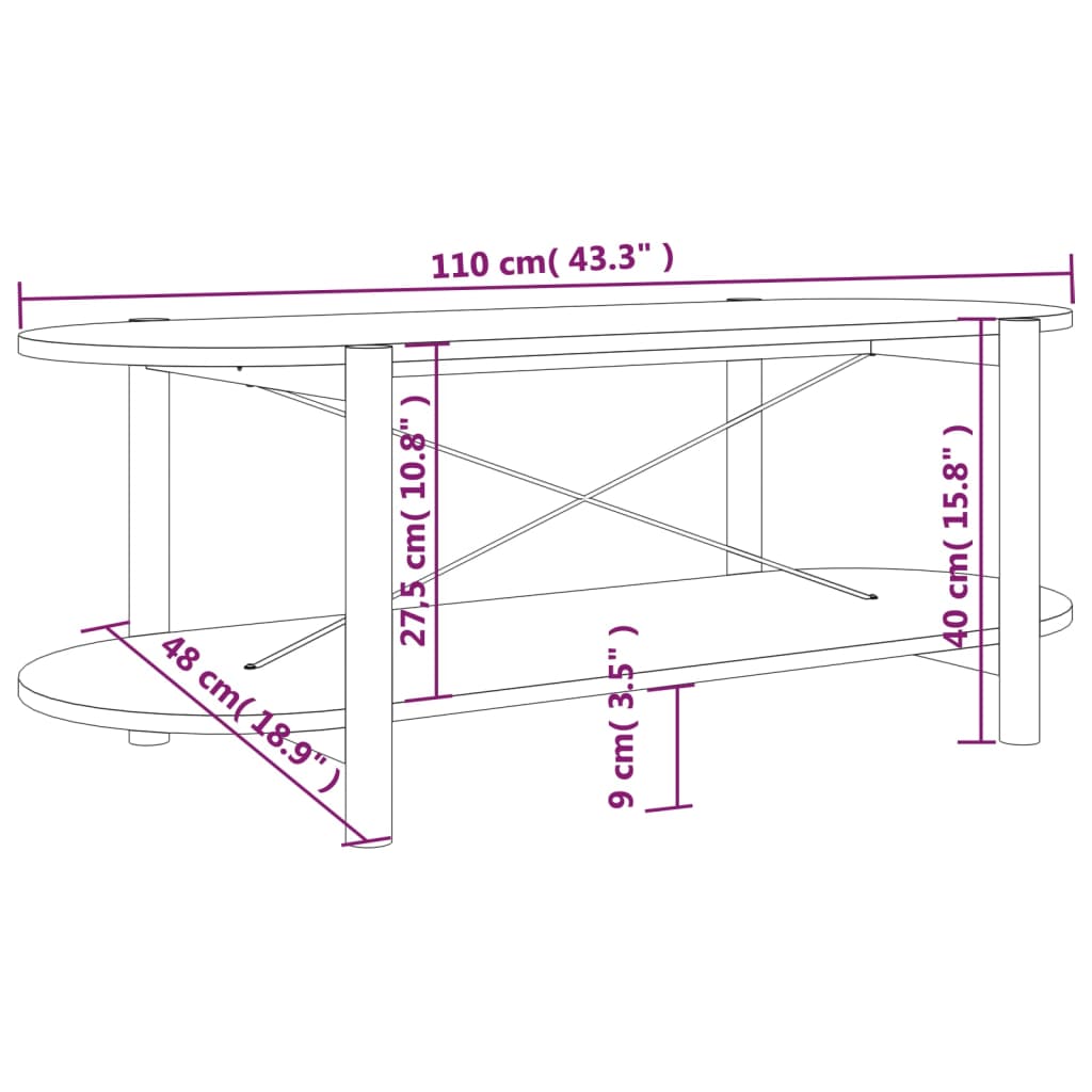 Tavolino da Salotto Nero 110x48x40 cm in Legno Multistrato - homemem39