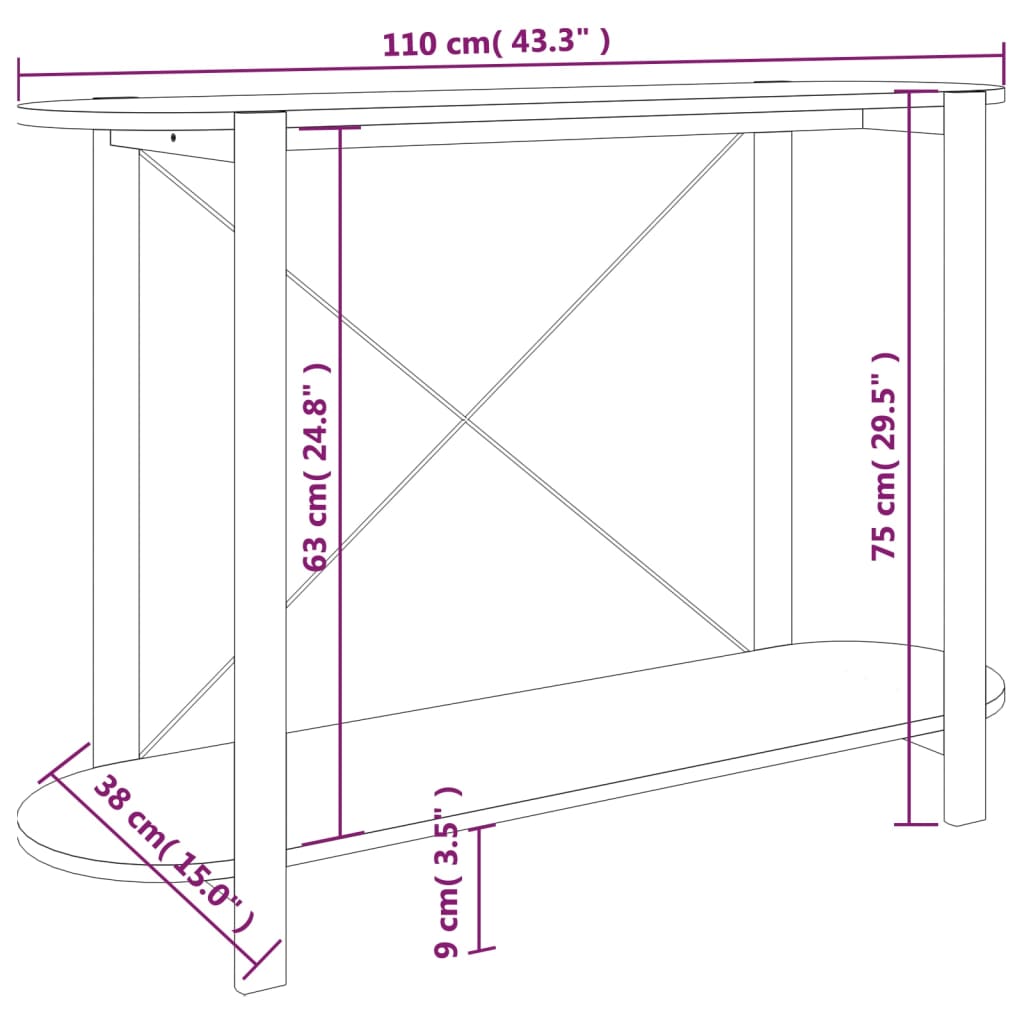 Tavolino Consolle Nero 110x38x75 cm in Legno Multistrato - homemem39