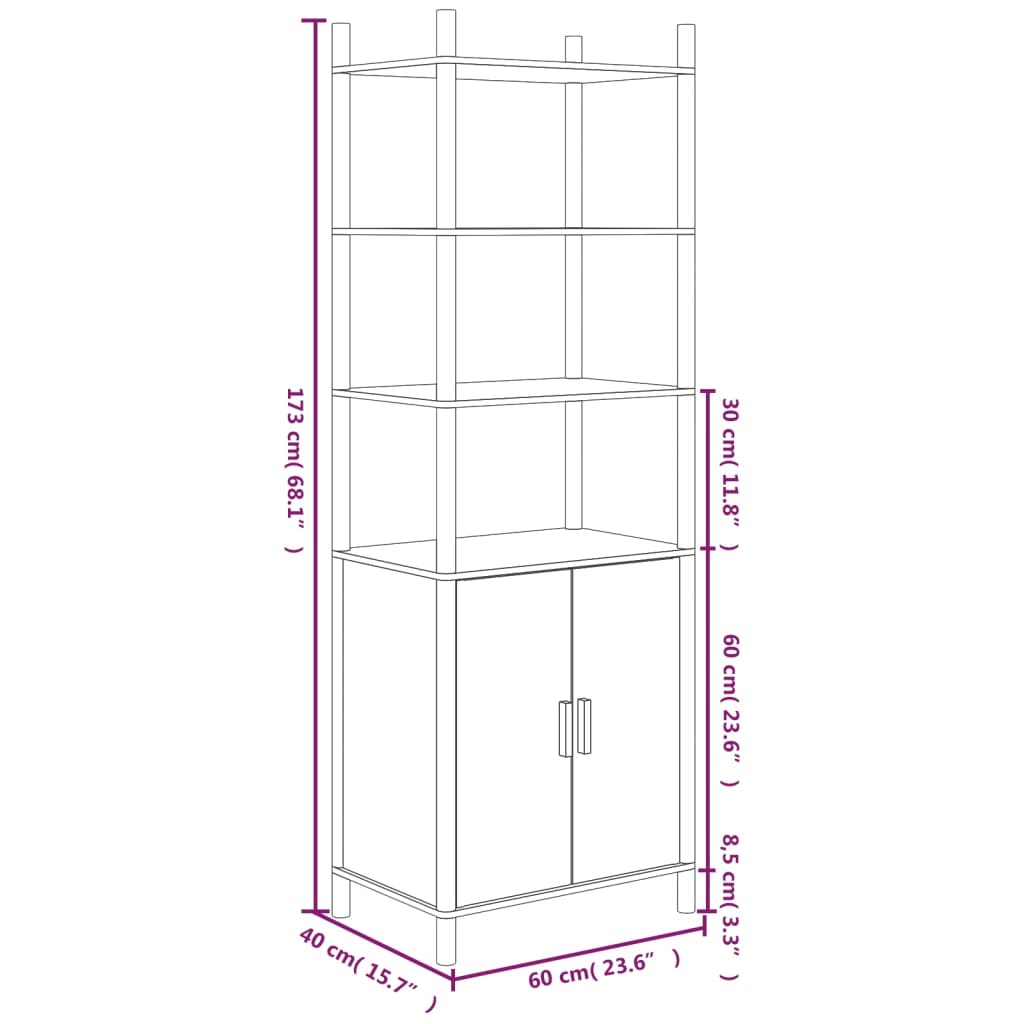 Credenza Nera 60x40x173 cm in Legno Multistrato - homemem39