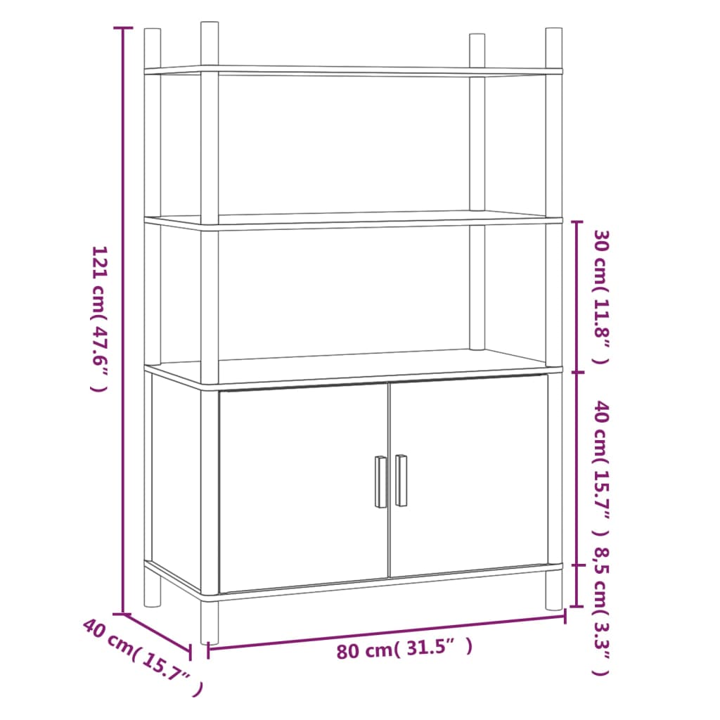 Credenza Nera 80x40x121 cm in Legno Multistrato - homemem39