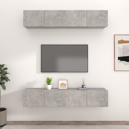 Mobili TV 4 pz Grigio Cemento 80x30x30 cm in Legno Multistrato - homemem39