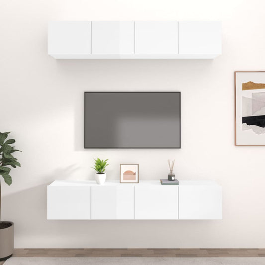 Mobili TV 4 pz Bianco Lucido 80x30x30 cm in Legno Multistrato - homemem39