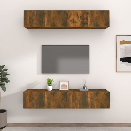 Mobili TV 4 pz Rovere Fumo 80x30x30 cm in Legno Multistrato - homemem39