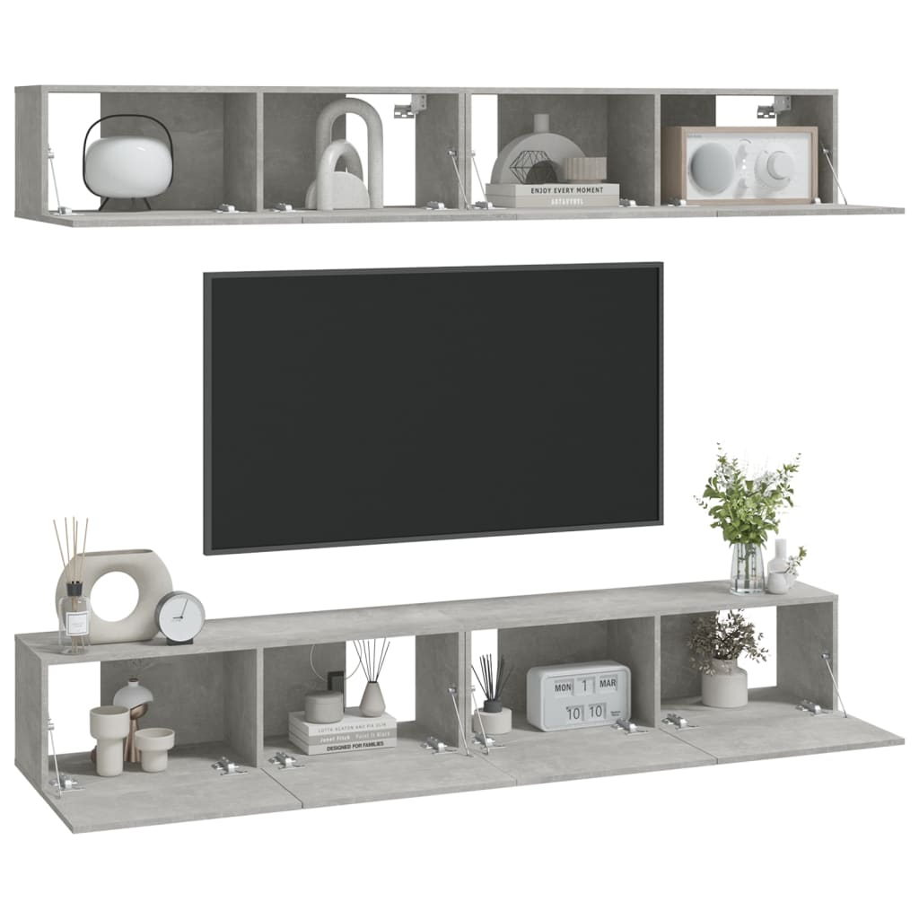 Mobili Porta TV a Parete 4 pz Grigio Cemento 100x30x30 cm - homemem39