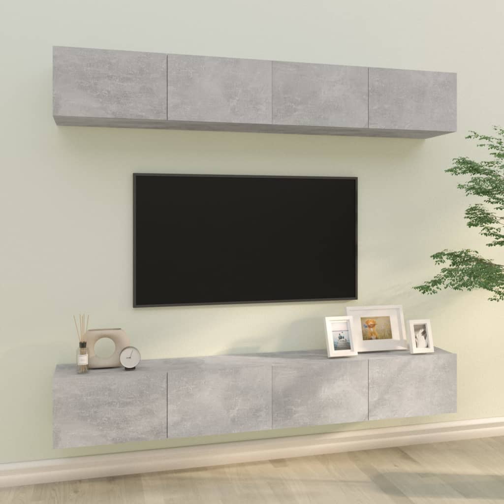 Mobili Porta TV a Parete 4 pz Grigio Cemento 100x30x30 cm - homemem39