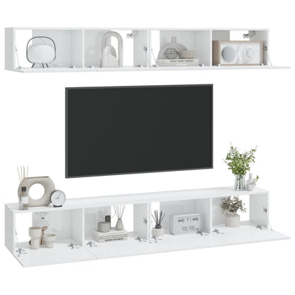 Mobili Porta TV a Parete 4 pz Bianco Lucido 100x30x30 cm - homemem39