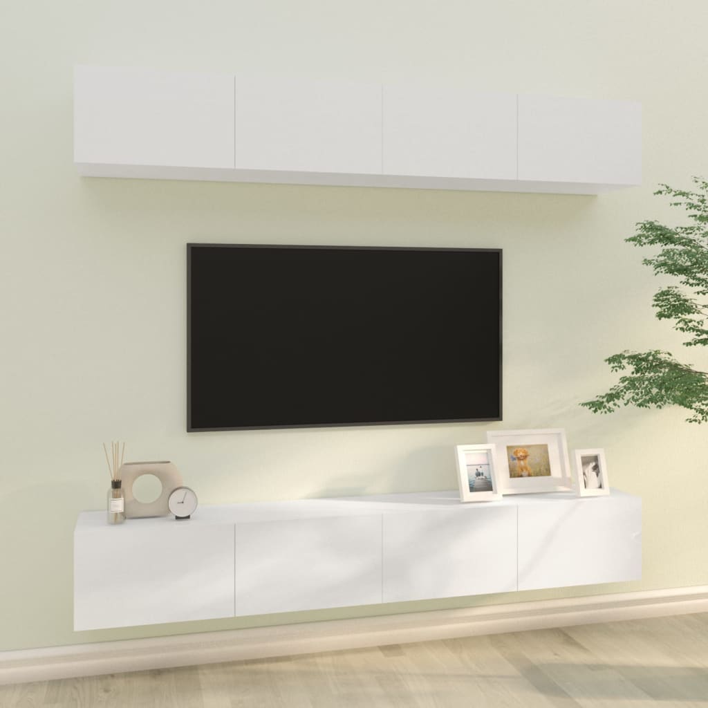Mobili Porta TV a Parete 4 pz Bianco Lucido 100x30x30 cm - homemem39