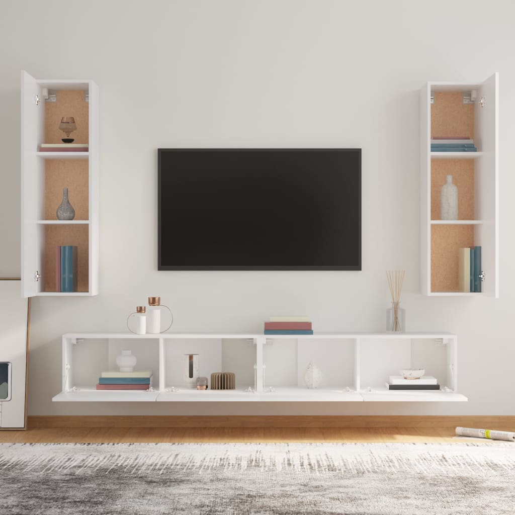 Set di Mobili Porta TV 4 pz Bianco in Legno Multistrato - homemem39