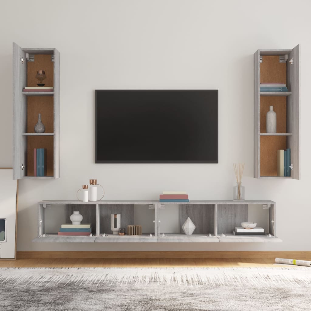 Set di Mobili Porta TV 4 pz Grigio Sonoma in Legno Multistrato - homemem39