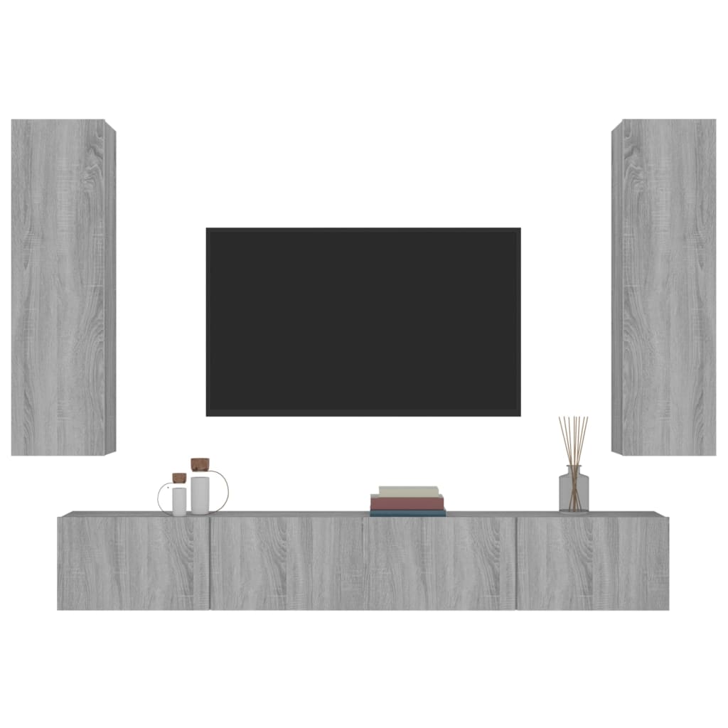 Set di Mobili Porta TV 4 pz Grigio Sonoma in Legno Multistrato - homemem39