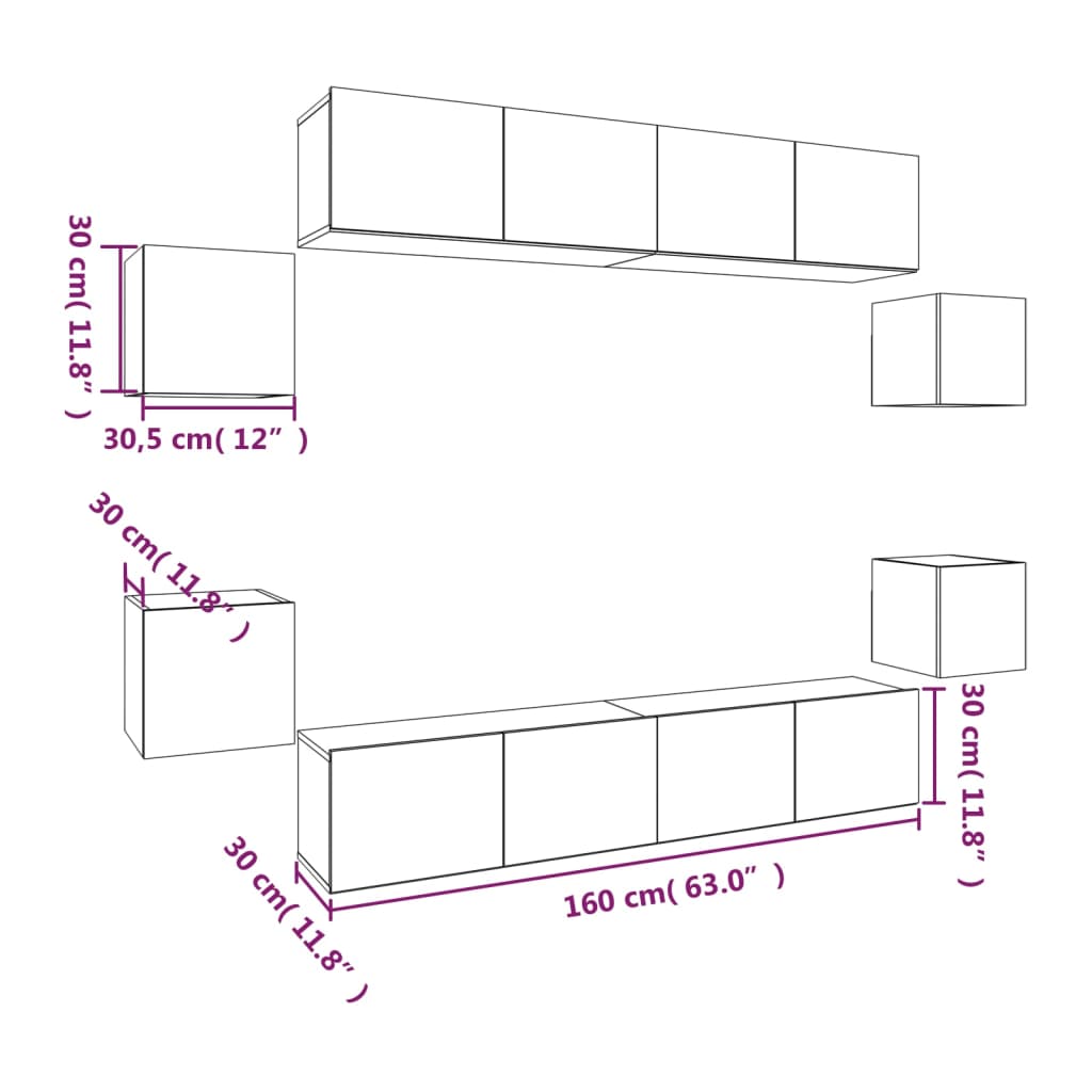 Set Mobili Porta TV 8pz Rovere Fumo in Legno Multistrato - homemem39