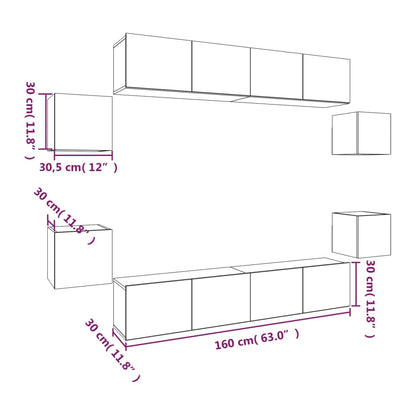 Set Mobili Porta TV 8pz Rovere Fumo in Legno Multistrato - homemem39