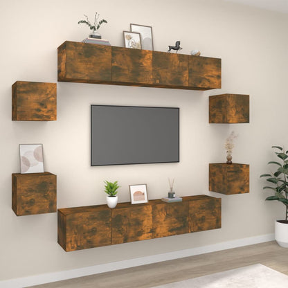 Set Mobili Porta TV 8pz Rovere Fumo in Legno Multistrato - homemem39