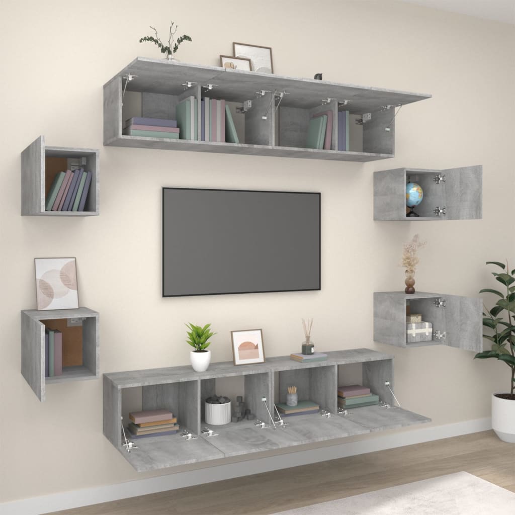 Set Mobili Porta TV 8pz Grigio Sonoma in Legno Multistrato - homemem39