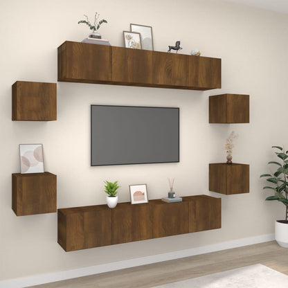 Set Mobili Porta TV 8pz Rovere Marrone in Legno Multistrato - homemem39