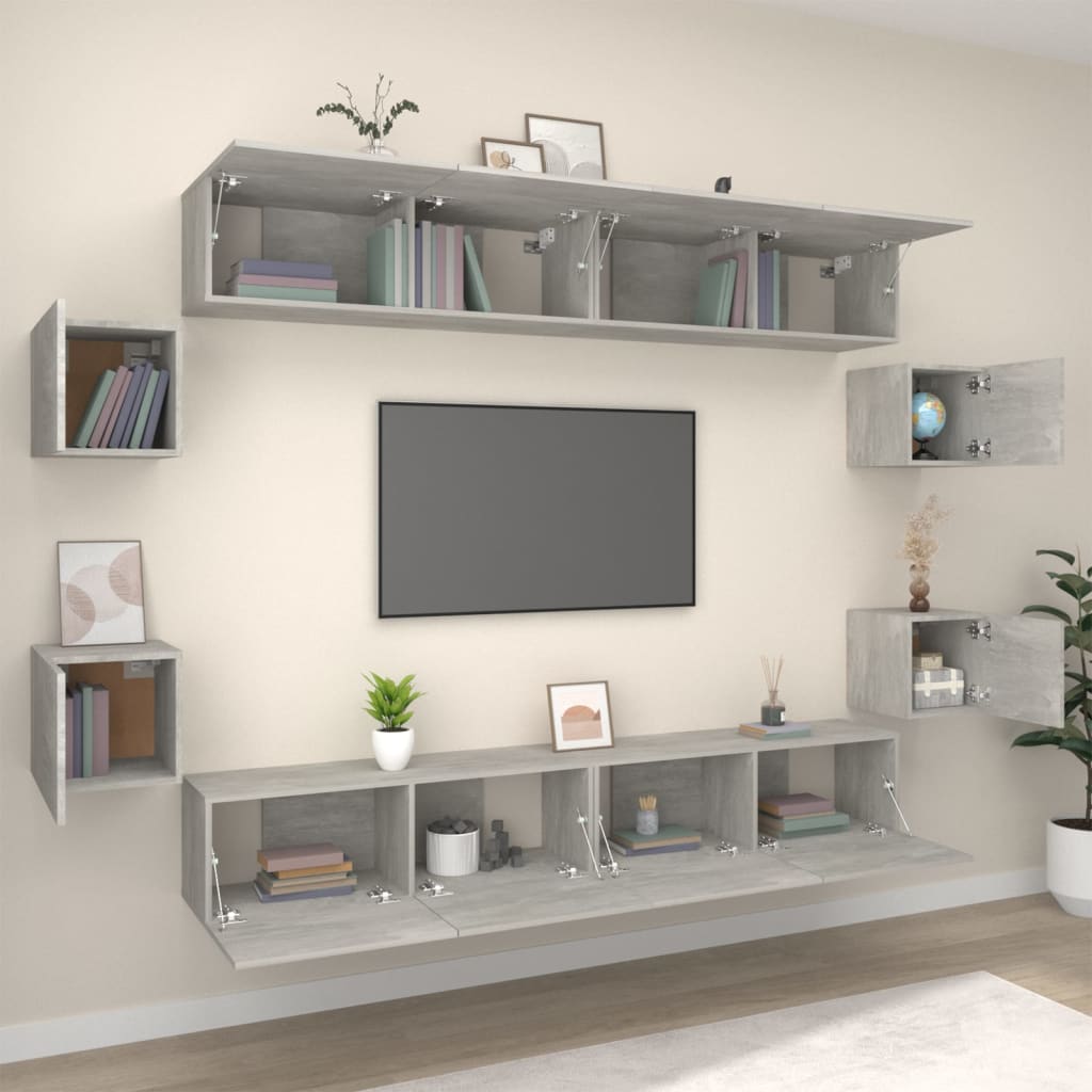 Set Mobili Porta TV 8pz Grigio Cemento in Legno Multistrato - homemem39