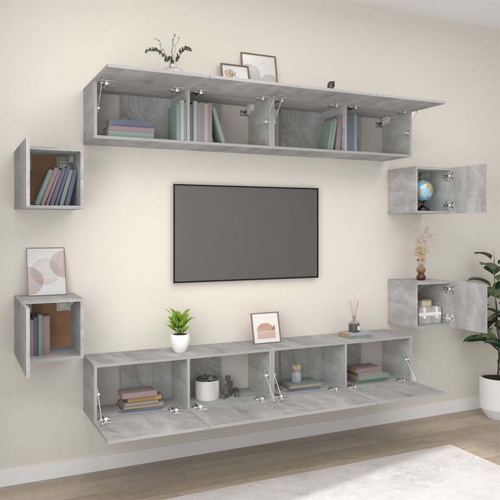 Set Mobili Porta TV 8pz Grigio Sonoma in Legno Multistrato - homemem39