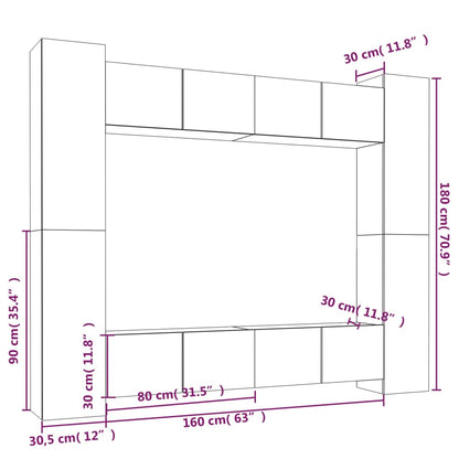 Set Mobili Porta TV 8pz Rovere Sonoma in Legno Multistrato - homemem39