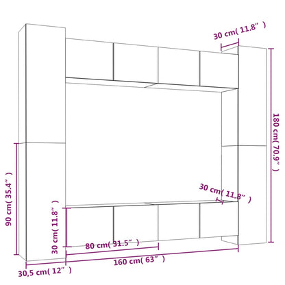 Set Mobili Porta TV 8pz Bianco Lucido in Legno Multistrato - homemem39