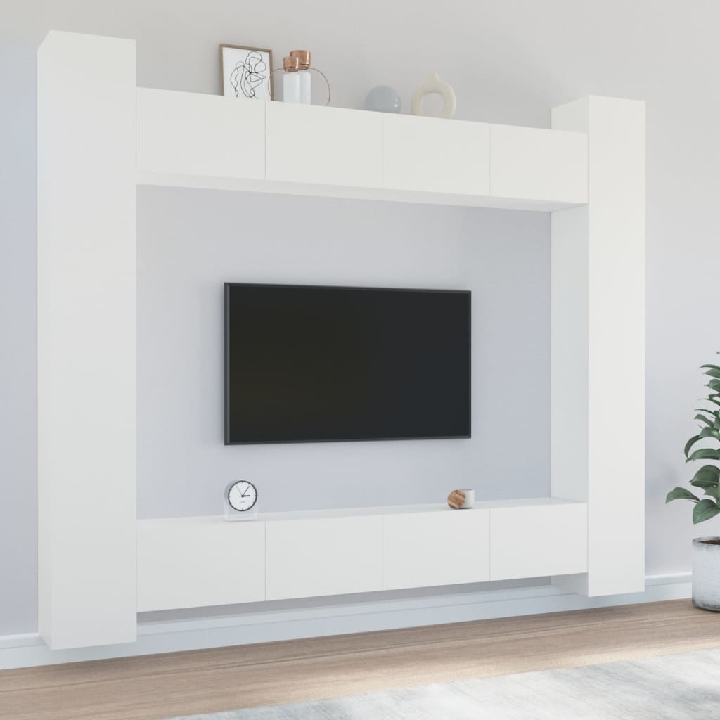 Set Mobili Porta TV 8pz Bianco in Legno Multistrato - homemem39