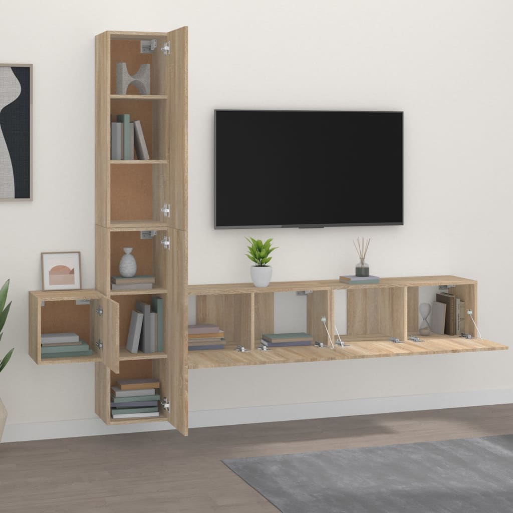 Set di Mobili Porta TV 5 pz Rovere Sonoma in Legno Multistrato - homemem39