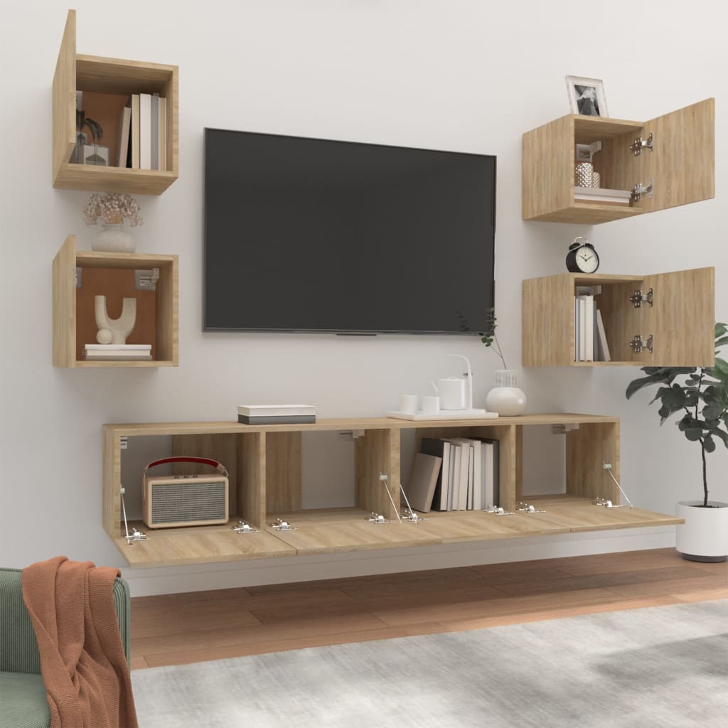 Set di Mobili Porta TV 6 pz Rovere Sonoma in Legno Multistrato - homemem39