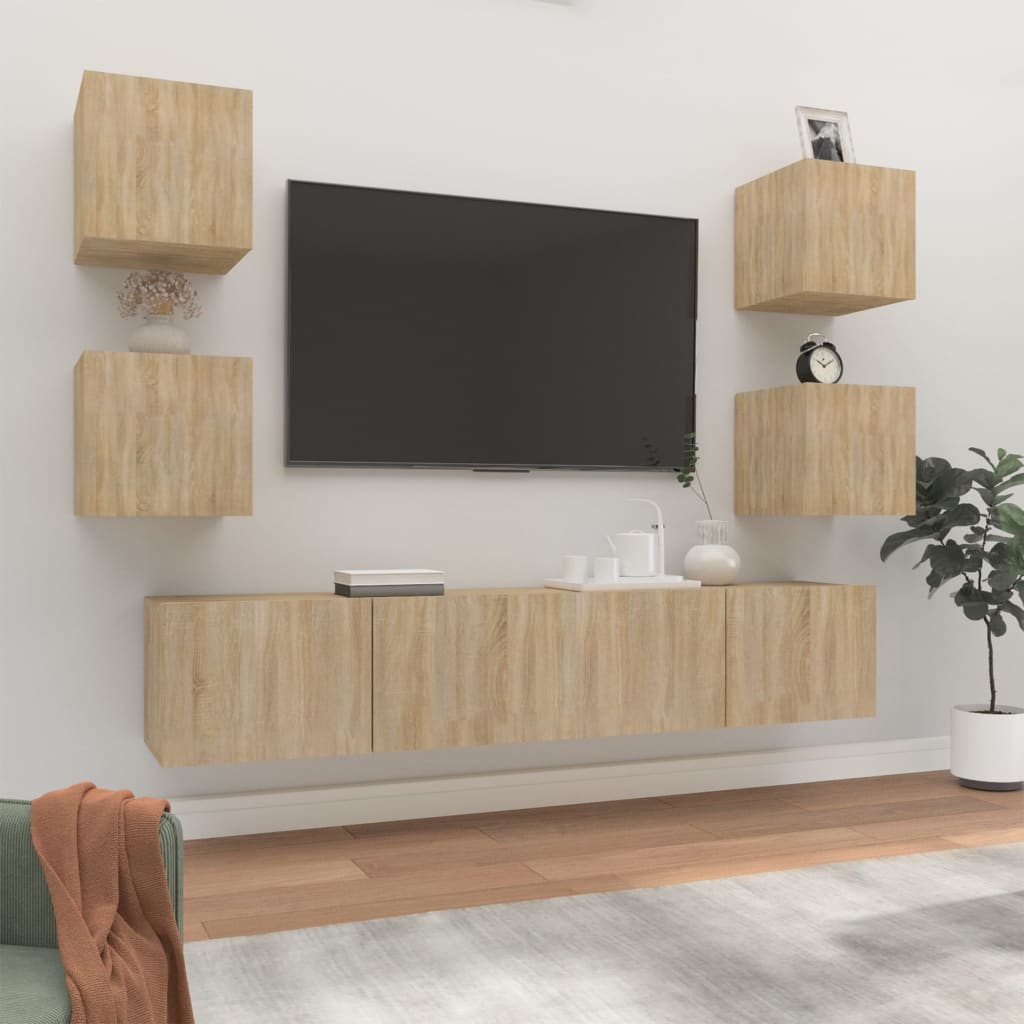 Set di Mobili Porta TV 6 pz Rovere Sonoma in Legno Multistrato - homemem39