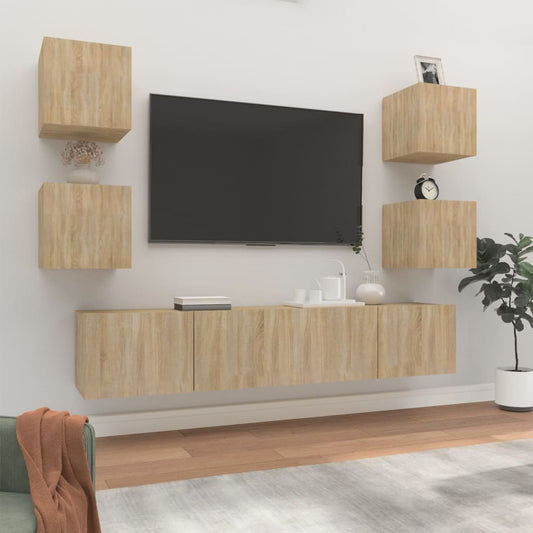 Set di Mobili Porta TV 6 pz Rovere Sonoma in Legno Multistrato - homemem39