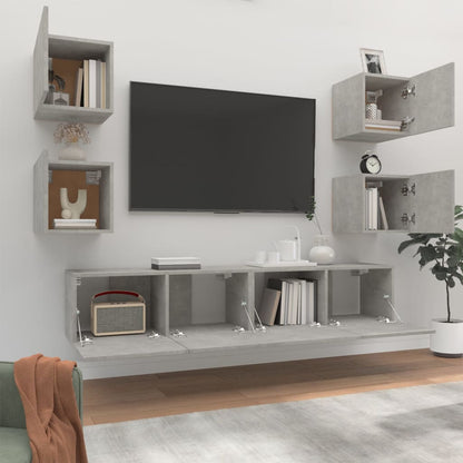 Set di Mobili Porta TV 6 pz Grigio Cemento in Legno Multistrato - homemem39